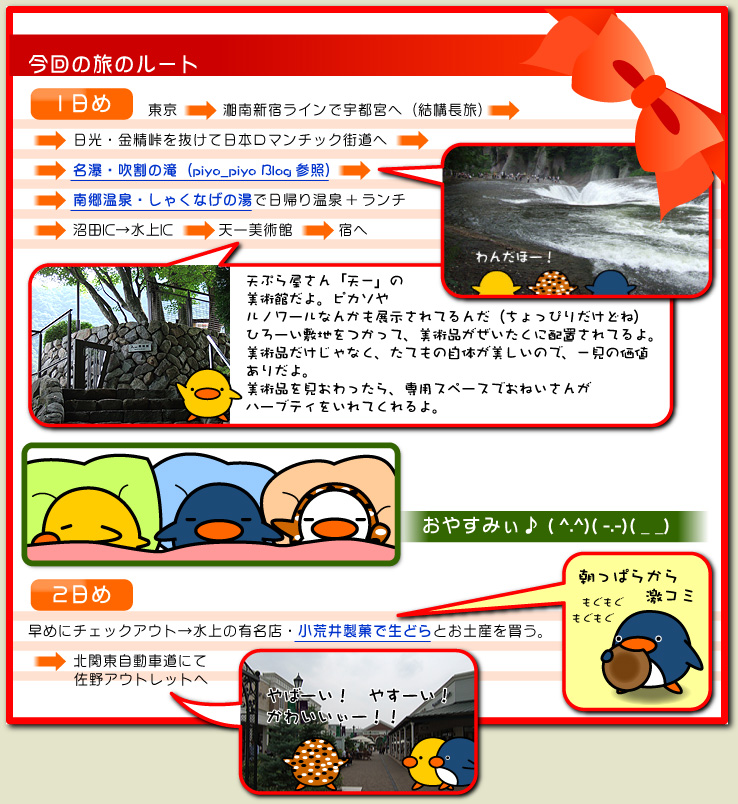 檜の宿水上山荘旅行　日程表